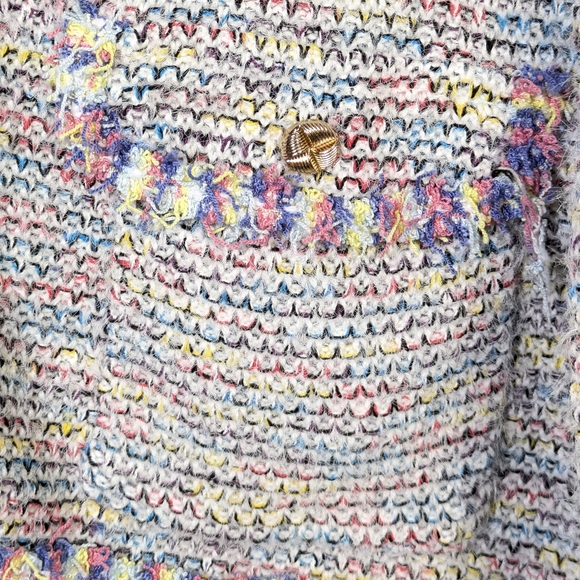 Sioni Colorful Tweed Boucle Textured Cardigan Open Front Sweater Blazer L - Picture 4 of 10
